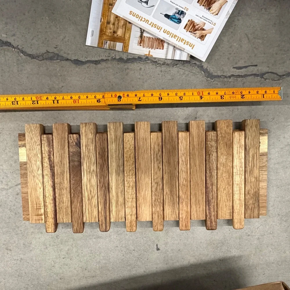 Handmade Wooden Wall Mount Coat Rack Foldable Piano Style Space Saving Brown